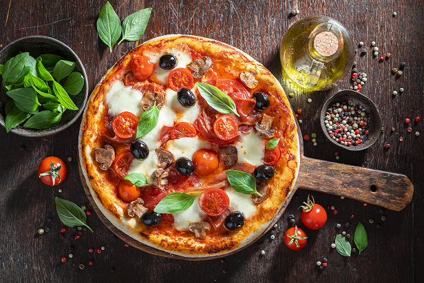 Our traditional special pizza with olives, cilantro, tomato, and cheese.