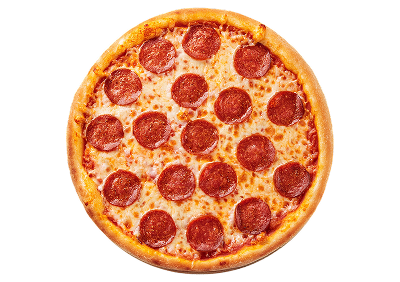 A pepperoni pizza from top view.